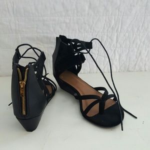 Black wedge tie sandal size 7.5